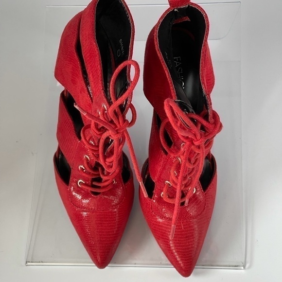 Fashion Nova Red Stiletto Pumps Heels Strappy Lace Up Ankle Boots Sexy, Sz 7 - Picture 8 of 8